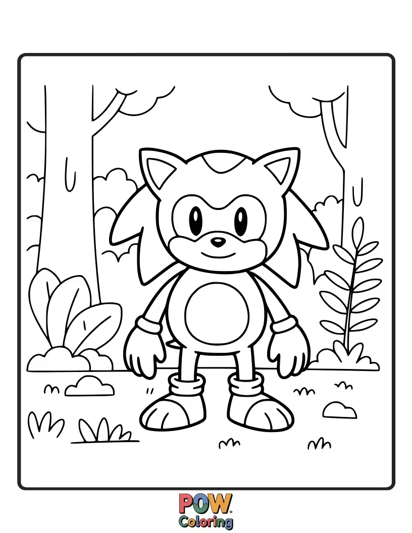 Free coloring page of Sonic interacting with a mythical forest creature. Enchanting and imaginative.