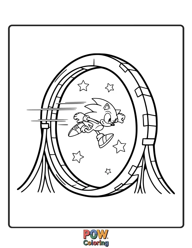 Free coloring page of Sonic racing through a thrilling loop-de-loop. Capture the excitement of speed.