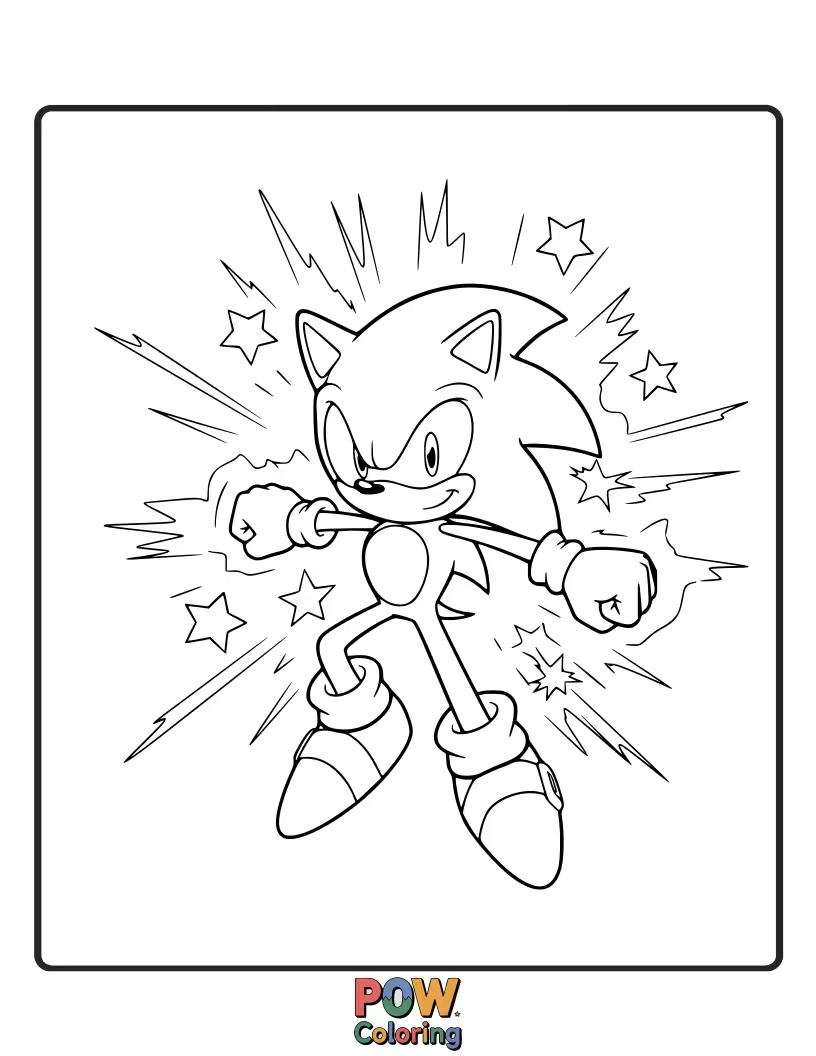 Free coloring page of Sonic using his incredible speed to overcome challenges. Encourage energetic coloring.