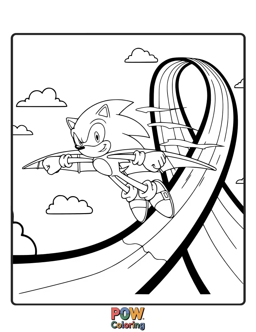 Free coloring page of Sonic gliding through the sky with his agility. Soar into creative coloring.
