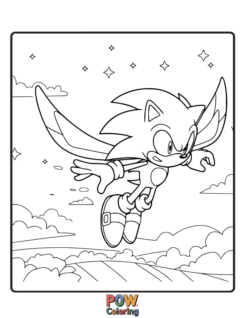 Free coloring page of Sonic in a race against other characters in the sky. Fast-paced and exciting.