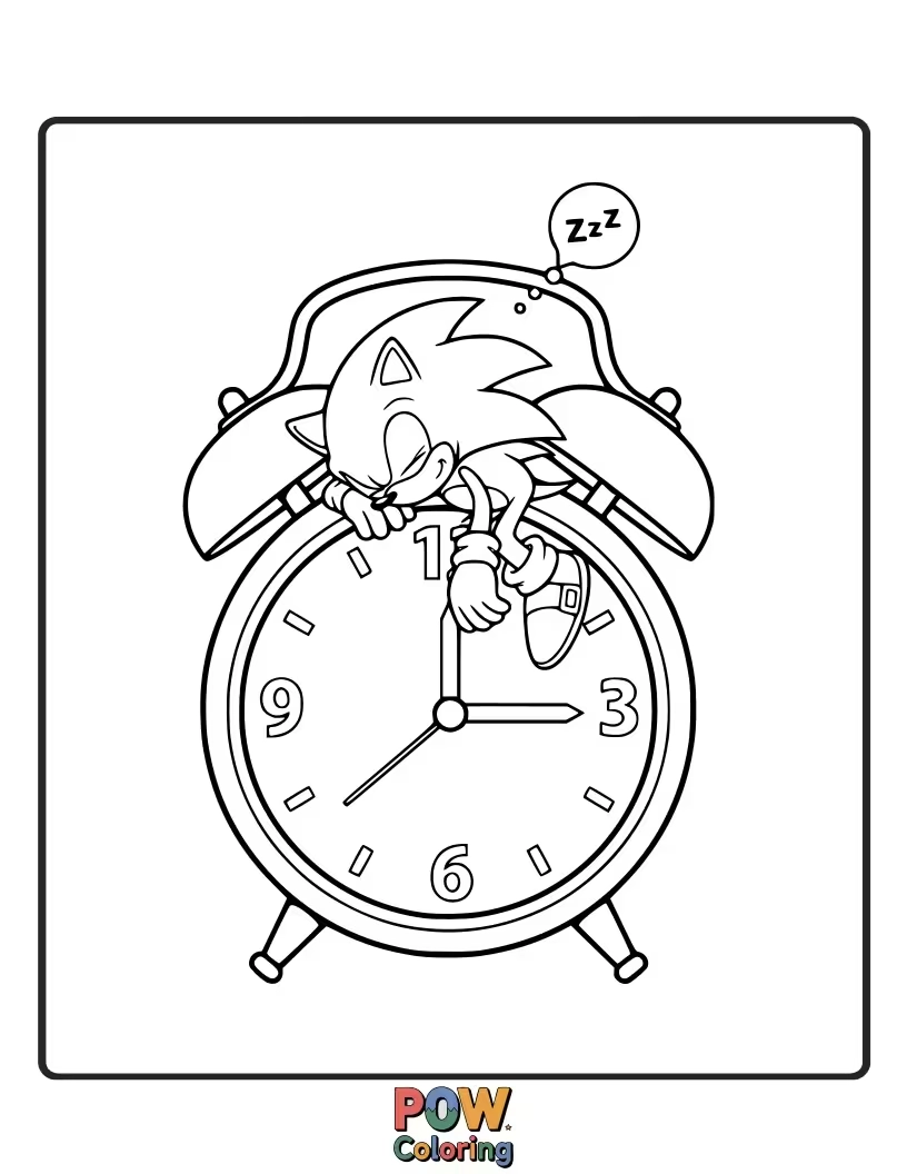 Free coloring page of A sleepy Sonic taking a break after a long adventure. Peaceful and calm for coloring.