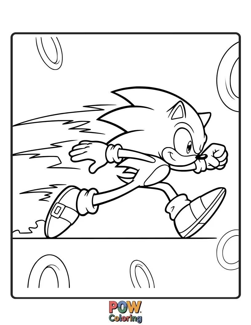 Free coloring page of Running at top speed, Sonic leaves a blur of blue. Perfect for little ones who love action!