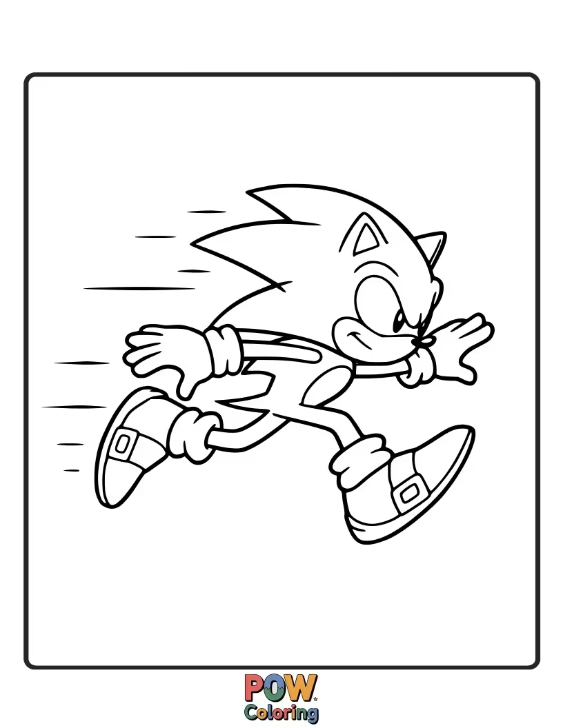 Free coloring page of A silhouette of Sonic running against a colorful background. Focus on shape and contrast.