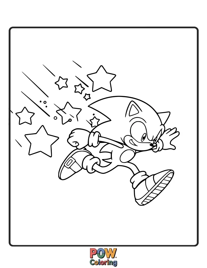 Free coloring page of Sonic watching shooting stars or a meteor shower. Cosmic wonder.
