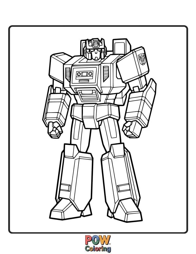 Free coloring page of Soundwave, the loyal Decepticon, striking a recognizable pose, with his cassette minions ready for detail.