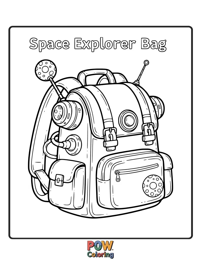 Free coloring page of Cool astronaut-themed bags ready to explore the cosmos, with planets, stars, and rockets for adventurous colorists.