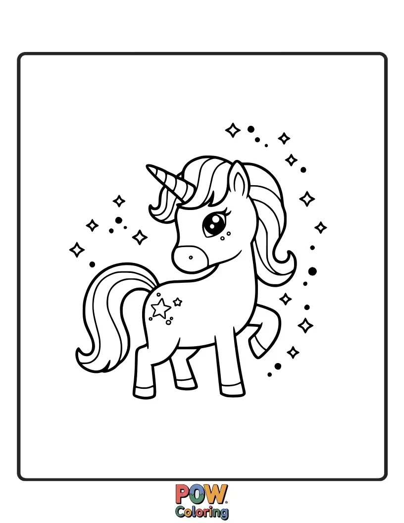 Free coloring page of Unicorn leaving a trail of magical sparkle dust as it trots gracefully.