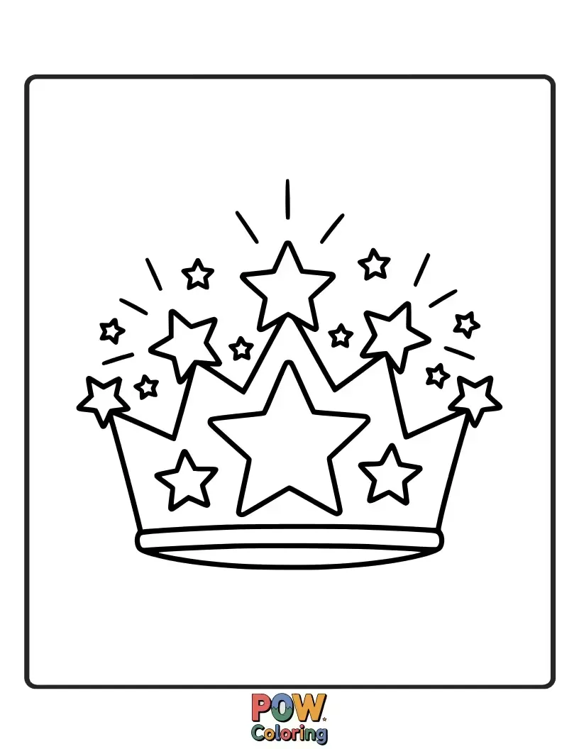 Free coloring page of A delightful crown adorned with twinkling stars and shimmering gems, perfect for little royalty to color.