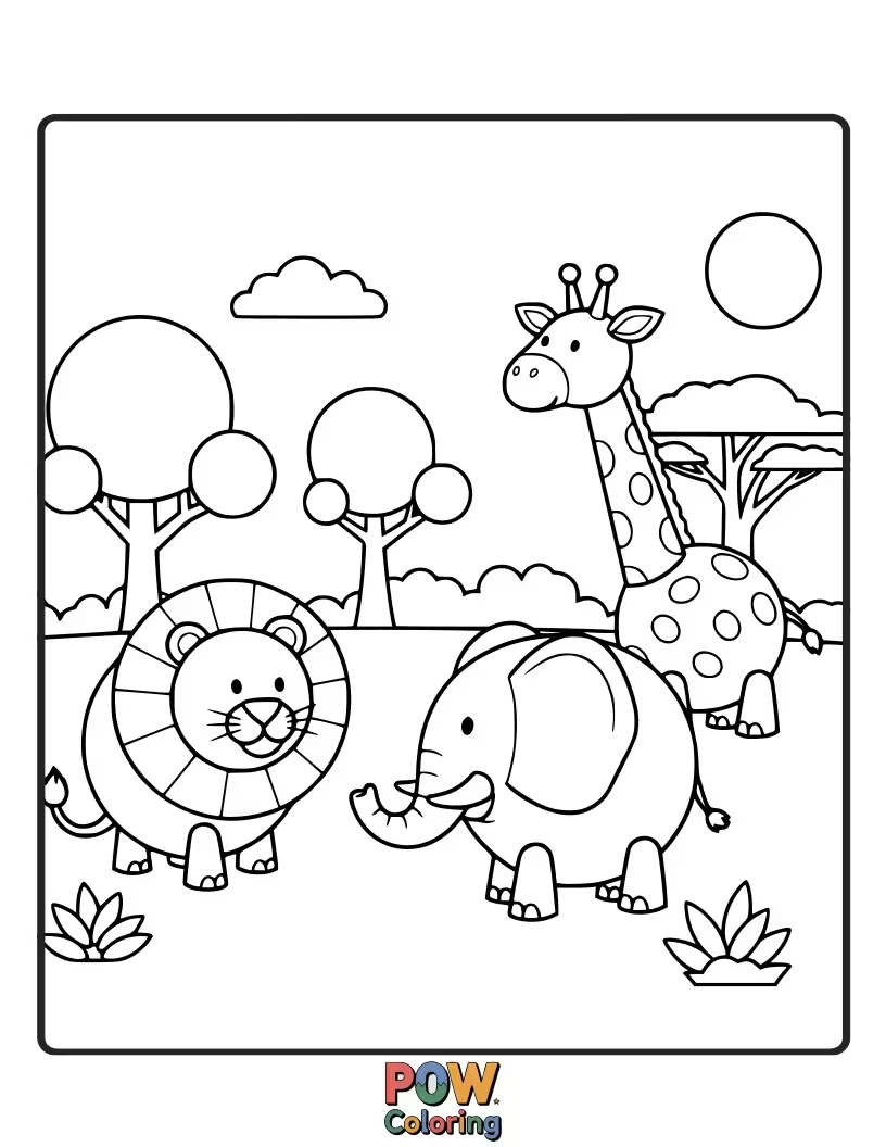 Free coloring page of Embark on a safari with spherical animals and objects, learning about the beauty of perfectly round forms.
