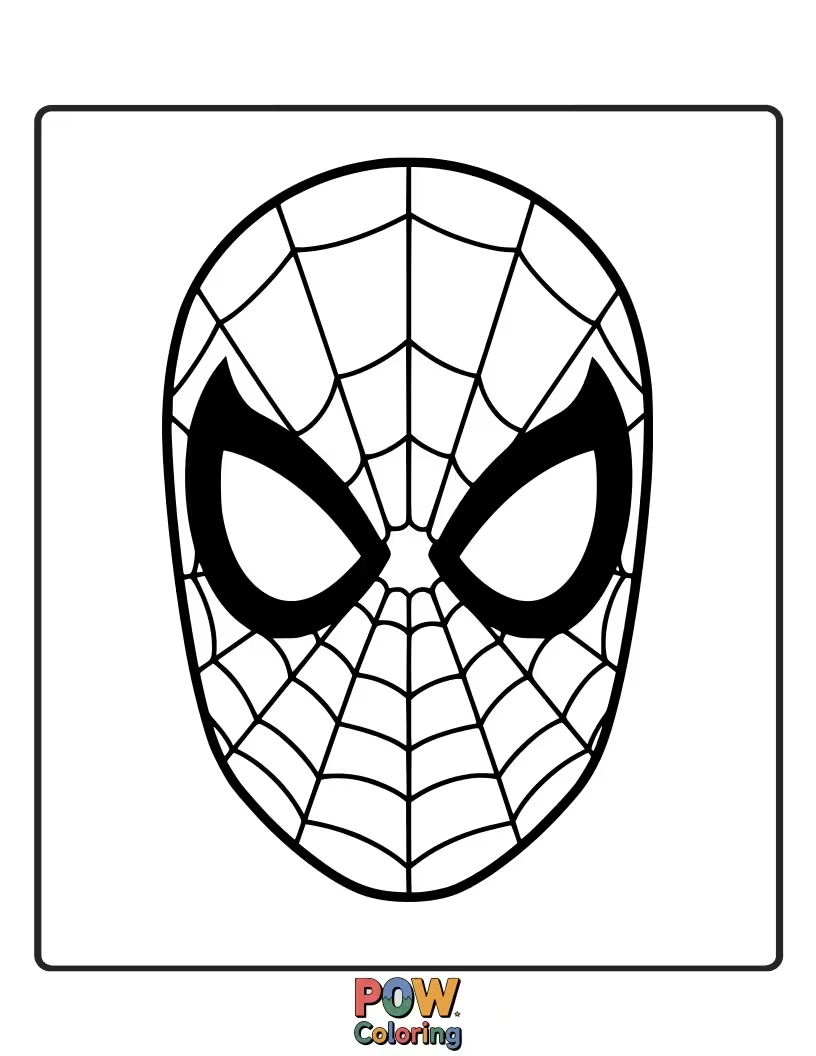 Free coloring page of A large, simple drawing of Spider-Man's mask, showcasing the iconic eye lenses and web pattern.