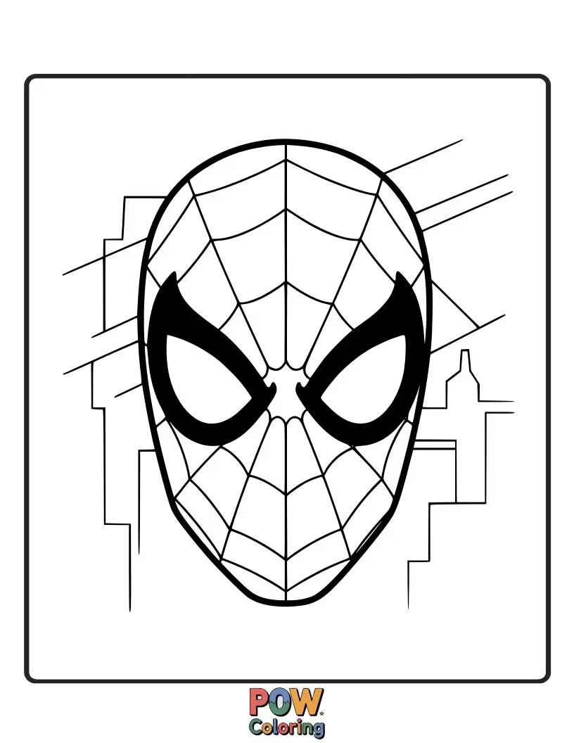 Free coloring page of A close-up on Spider-Man's mask, conveying determination and focus.