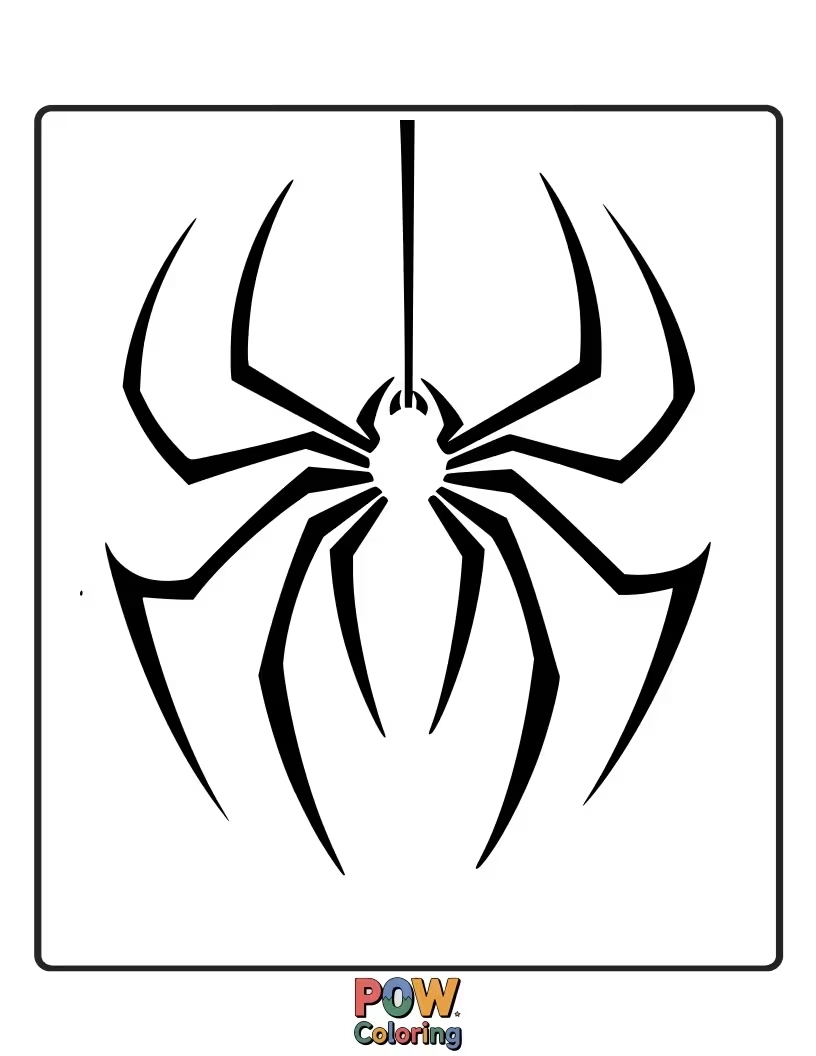 Free coloring page of Just the famous Spider-Man logo, a black spider on a red background. Easy and recognizable.