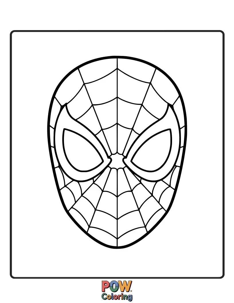 Free coloring page of A clear, bold outline of Spider-Man's mask, perfect for young artists.