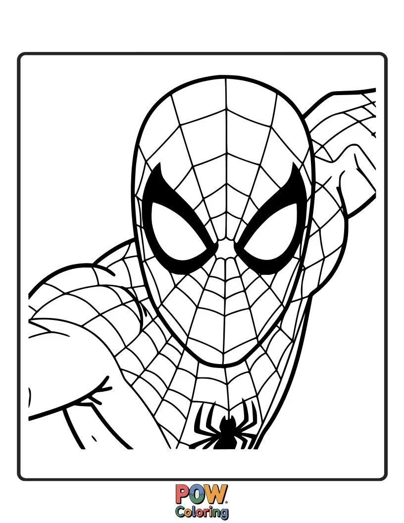 Free coloring page of Spider-Man looking intently into the distance, ever watchful.