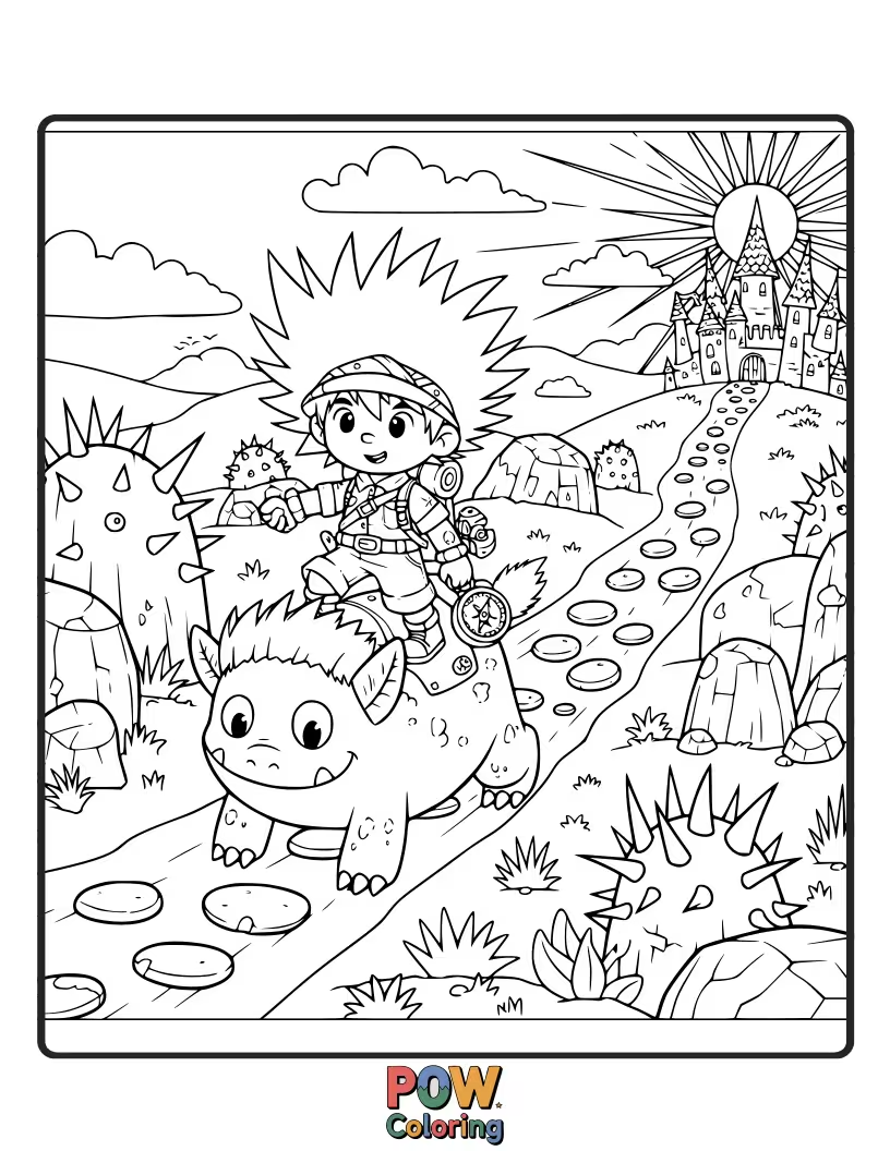 Free coloring page of An energetic character with wildly spiky hair, ready for anything.