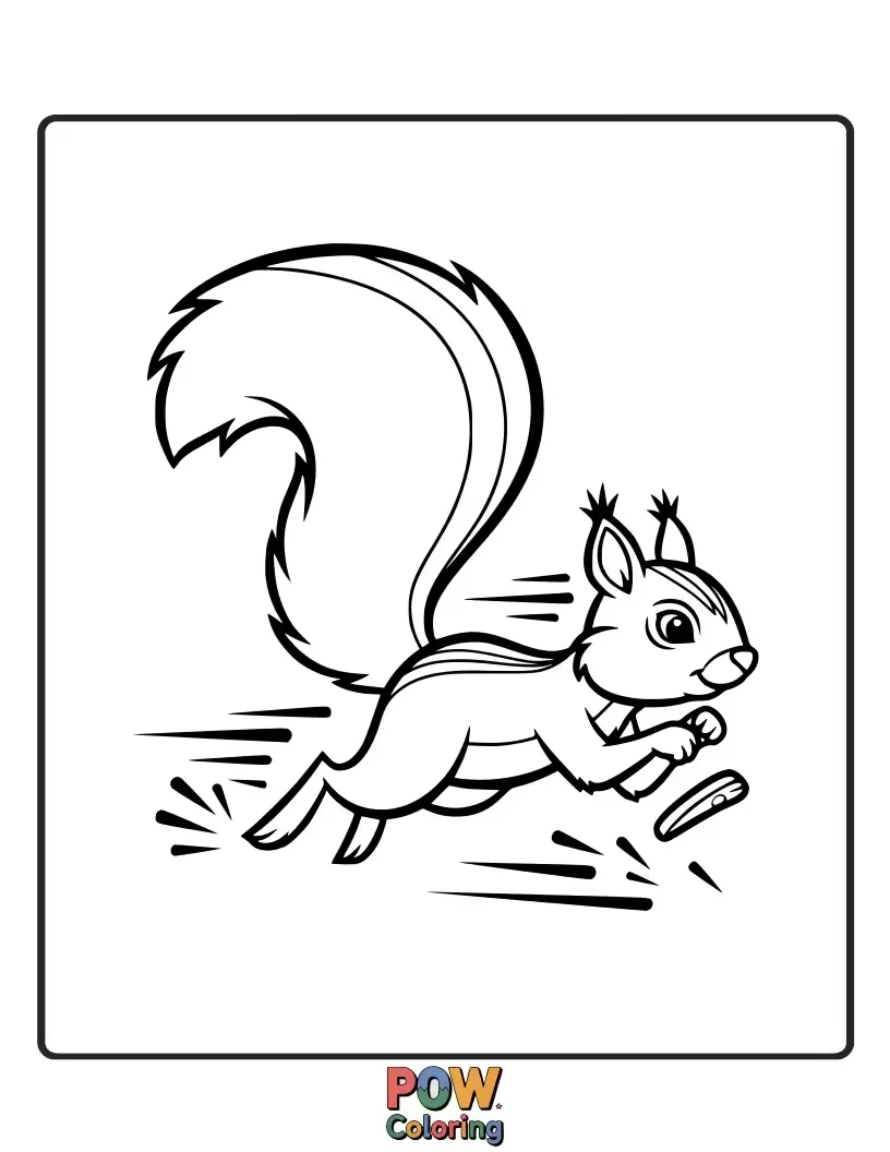 Free coloring page of A speedy squirrel, adorned with a tiny tutu, dashes across a stage, performing a blur of ballet moves. Fast and fantastic!