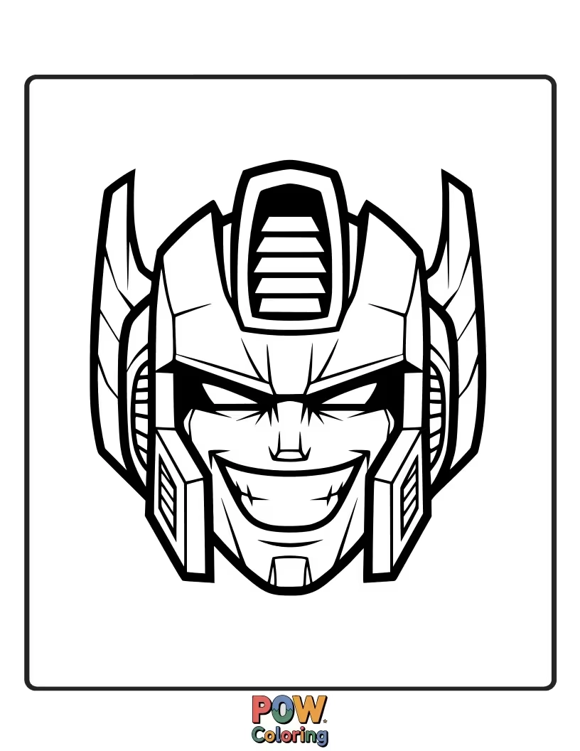 Free coloring page of Starscream, the cunning Decepticon, captured in mid-flight with a mischievous expression for dynamic coloring.