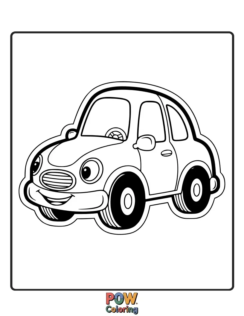 Free coloring page of Simple, bold car outlines decorated with fun, playful sticker patterns like stars, hearts, and polka dots.