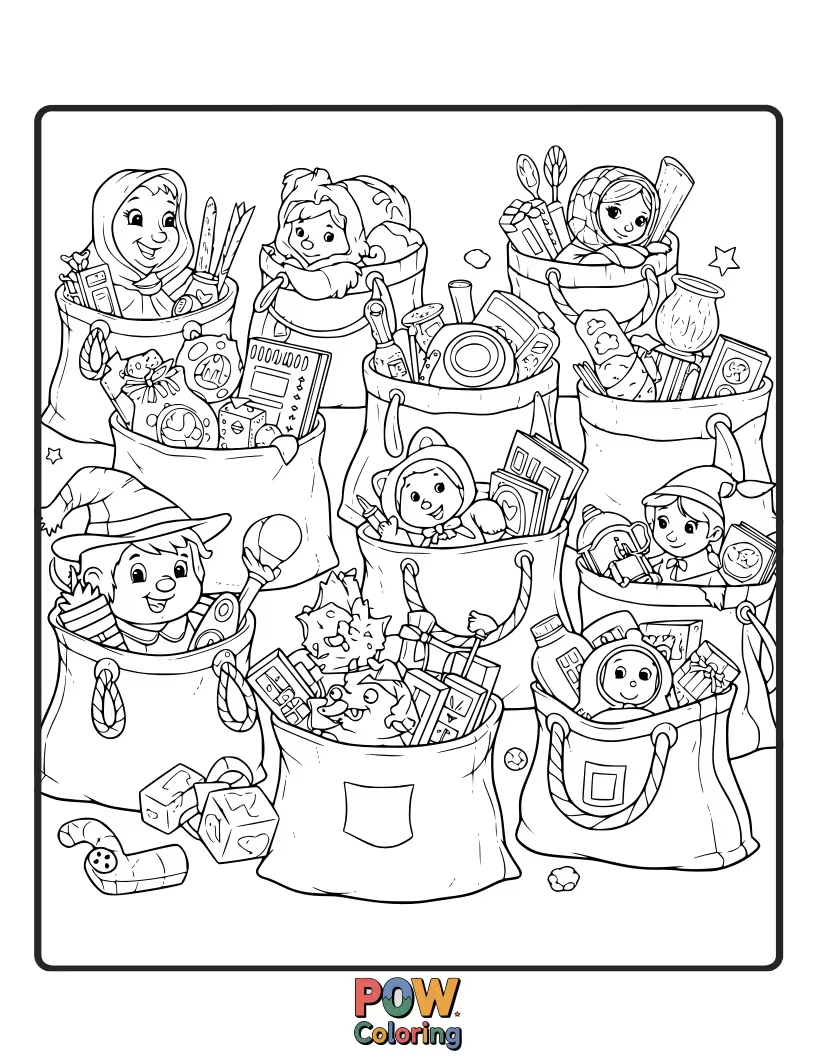 Free coloring page of Bags inspired by beloved storybook characters, inviting young artists to recreate their favorite tales with color.