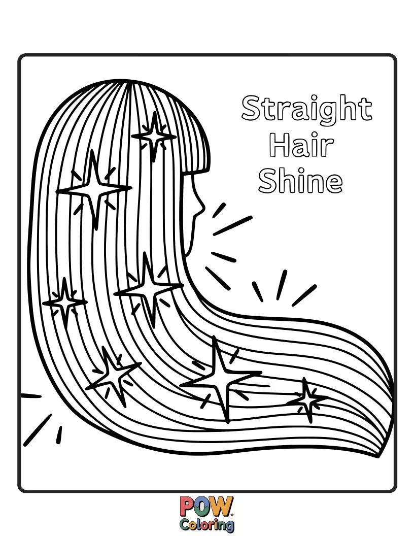 Free coloring page of Sleek, straight hair with a subtle shimmer line.