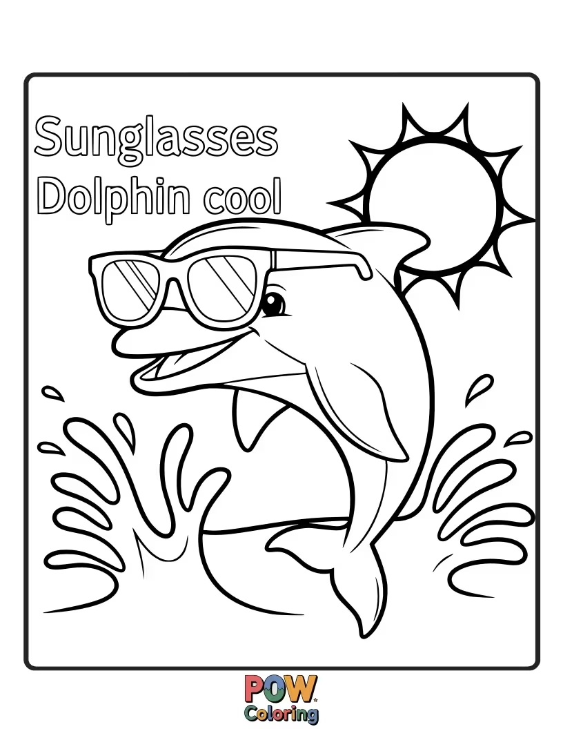 Free coloring page of This dolphin is too cool for school, sporting stylish sunglasses and a laid-back pose.