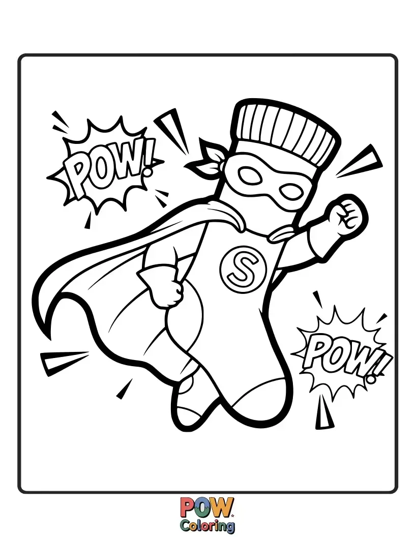 Free coloring page of Save the day with your coloring! These socks feature capes, lightning bolts, and a heroic emblem.