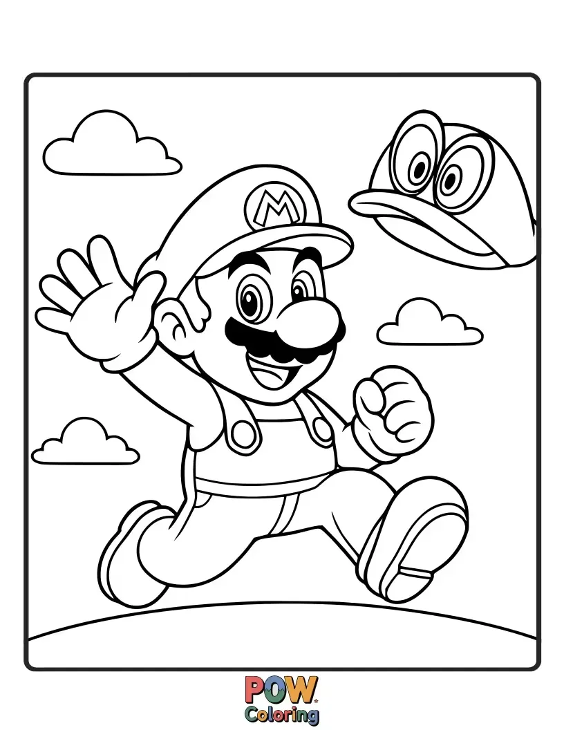 Free coloring page of Super Mario throwing Capey