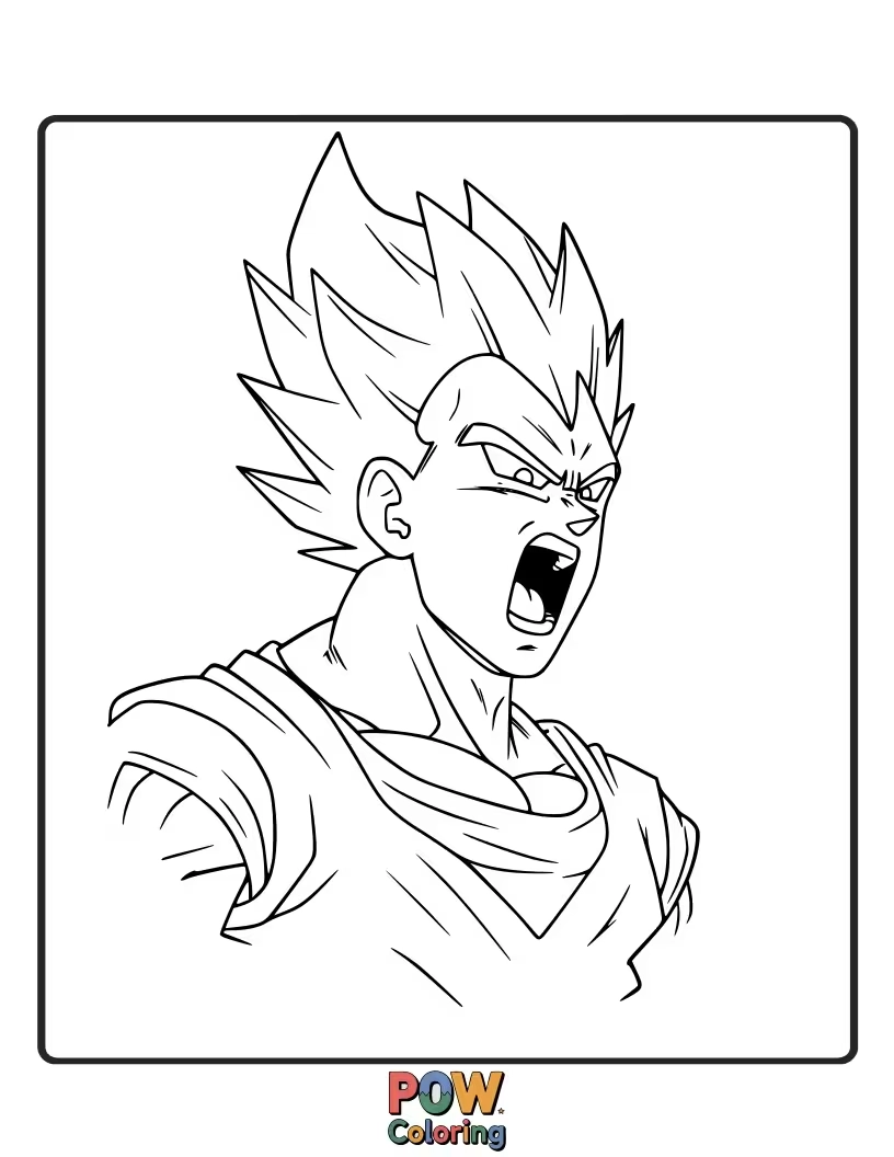 Free coloring page of Super Saiyan Vegeta unleashing a mighty roar.