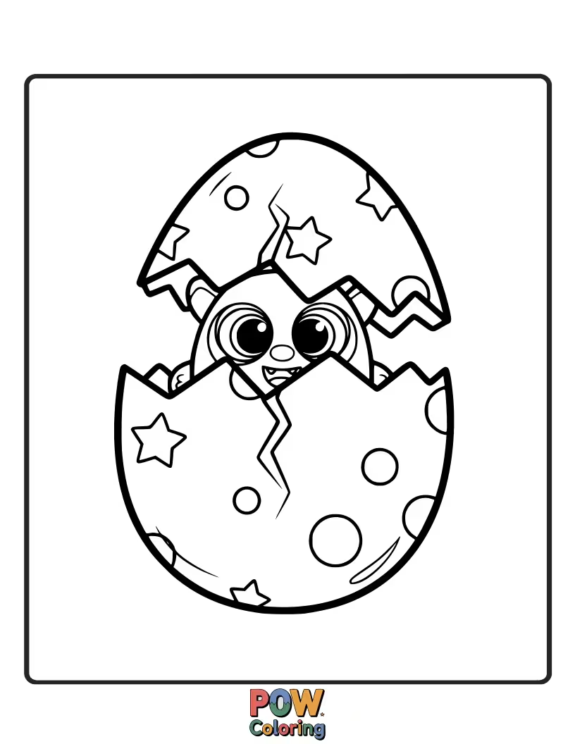 Free coloring page of An egg that looks like a classic toy capsule, cracked open slightly to reveal a hint of a fun toy inside.