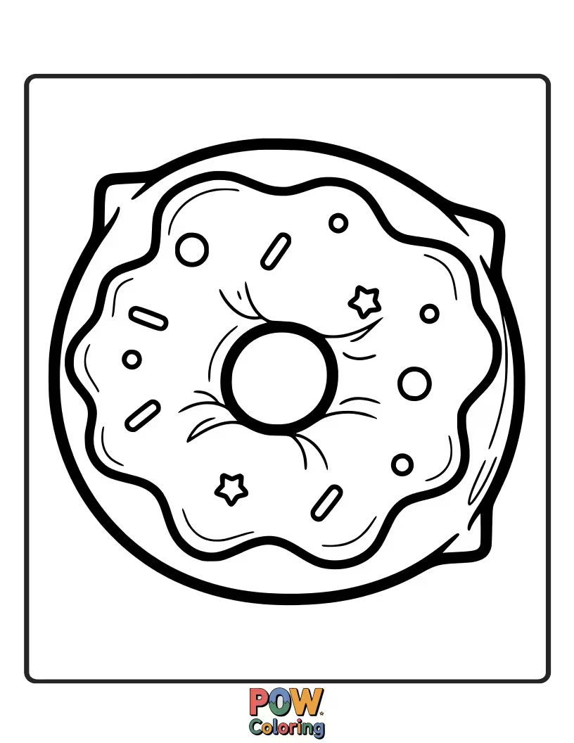 Free coloring page of A delectable pillow shaped like a frosted donut with sprinkles. Indulge in coloring this yummy, sugary treat!