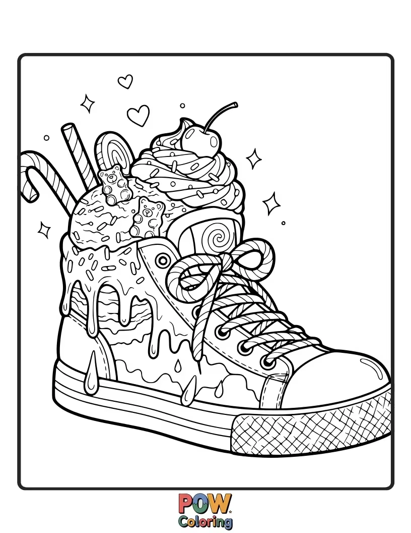 Free coloring page of The sneaker is loaded with a sweet sorbet treat for fun.