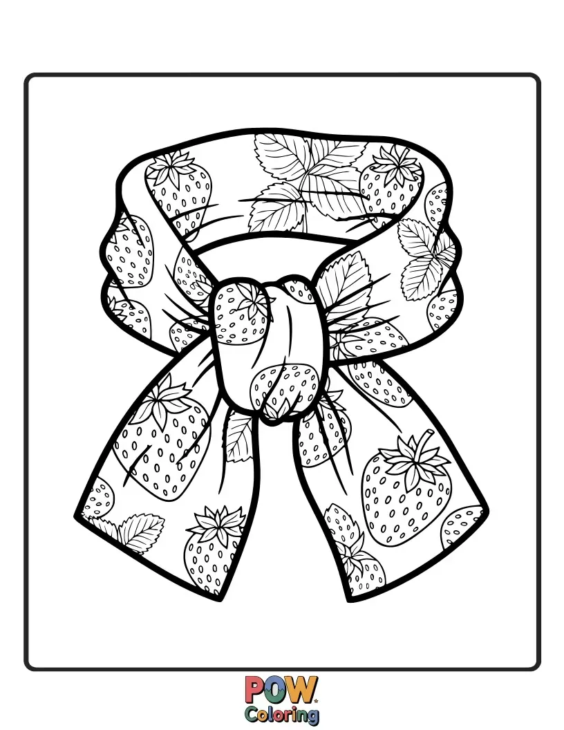 Free coloring page of A delightful scarf covered in juicy strawberries and playful ladybugs. Taste the sweetness with your colorful choices.