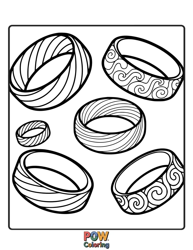 Free coloring page of Elegant swirls create a flowing and dynamic pattern on this unique bracelet. Artistic and stylish.
