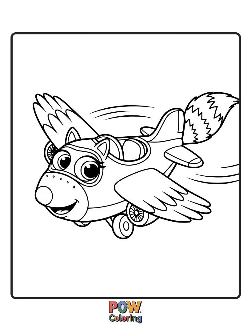Free coloring page of An airplane with animal faces on its windows, ready for a chatty and fun-filled flight with its passengers.