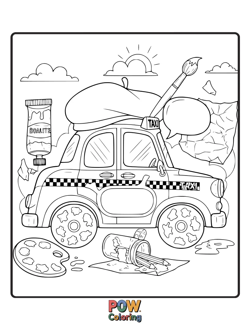 Free coloring page of This taxi is a canvas, covered in beautiful artistic patterns and designs, turning the city into a gallery.