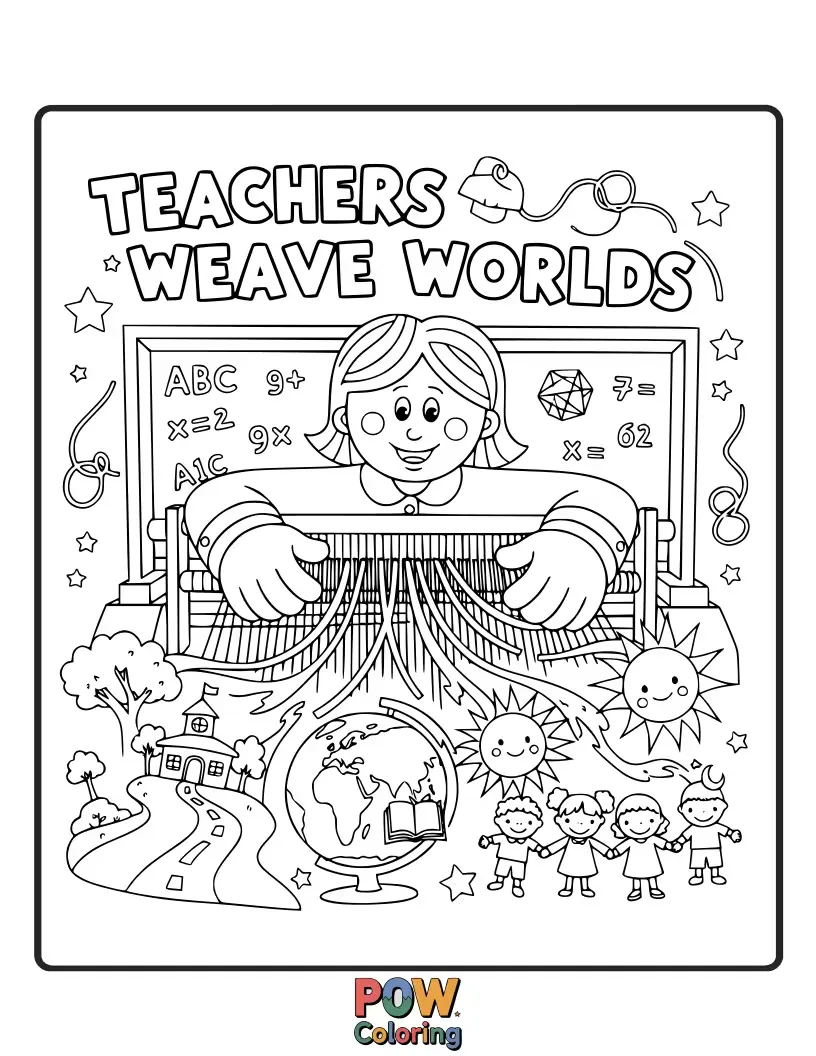 Free coloring page of A loom with threads of stories and facts being woven into a beautiful tapestry of knowledge. Creating intricate learning experiences.