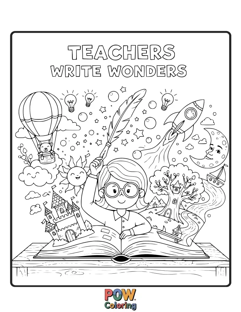 Free coloring page of A vintage typewriter with colorful letters and doodles emerging from the keys. Captures the joy of storytelling and expression.