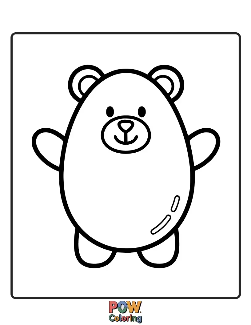 Free coloring page of A soft, cuddly egg character designed to look like a gentle teddy bear, complete with little ears and a button nose.