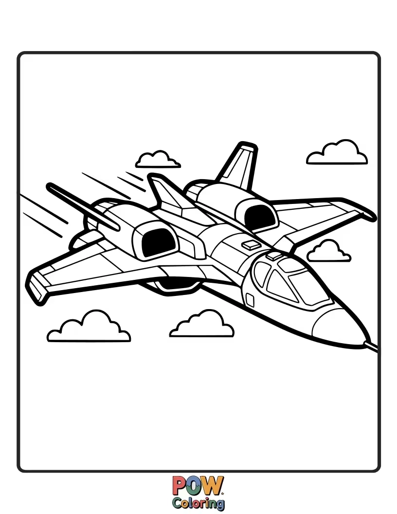Free coloring page of A detailed drawing of the iconic Avengers Quinjet, ready for flight. Add windows and engines.