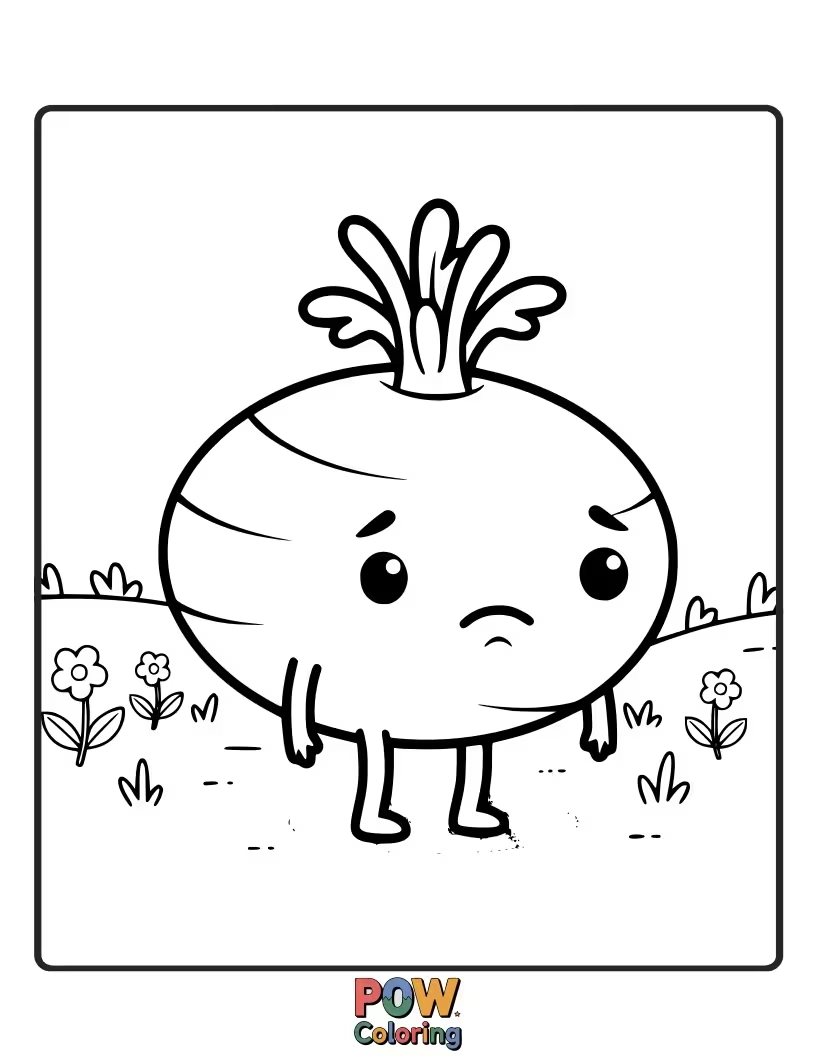 Free coloring page of A shy turnip sharing a heartwarming story with a curious field mouse in a cozy garden nook.