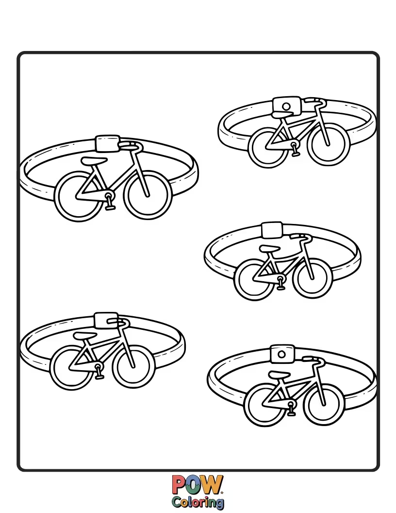 Free coloring page of Miniature bicycles are the adorable charms on this bracelet, perfect for adventure lovers. Ride into fun.