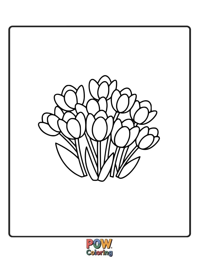 Free coloring page of A small, delicate cluster of tiny tulips, perfect for practicing fine motor skills and detailed coloring.