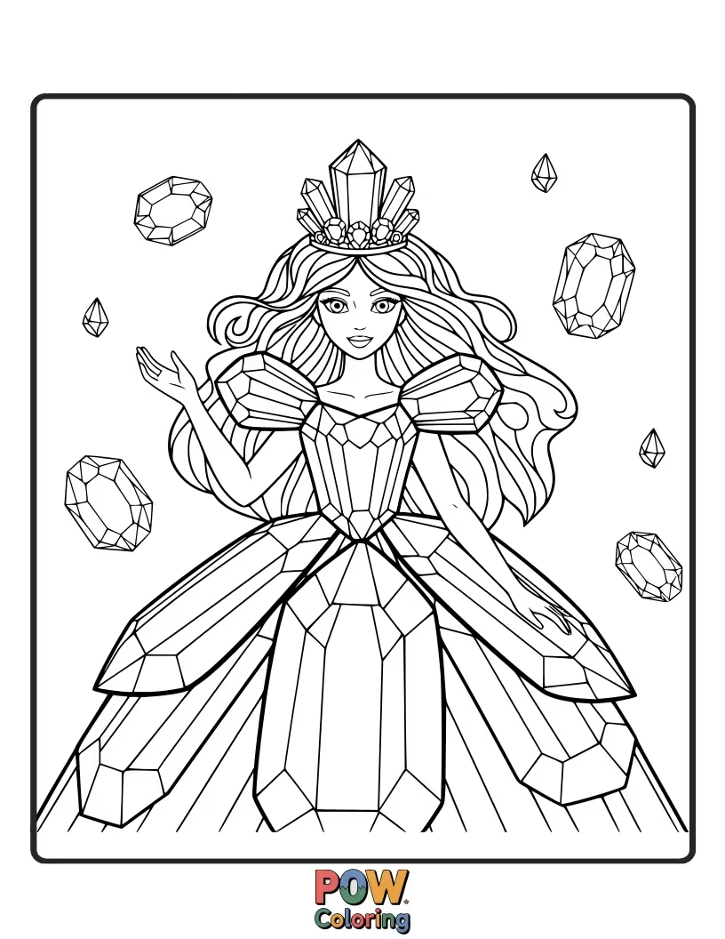 Free coloring page of A bright princess wearing a golden topaz gem, radiating cheerful energy.