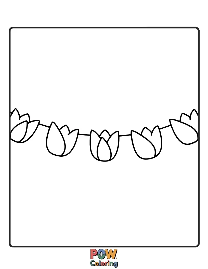 Free coloring page of A festive garland made of connected tulips. Perfect for decorating and celebrating any occasion.