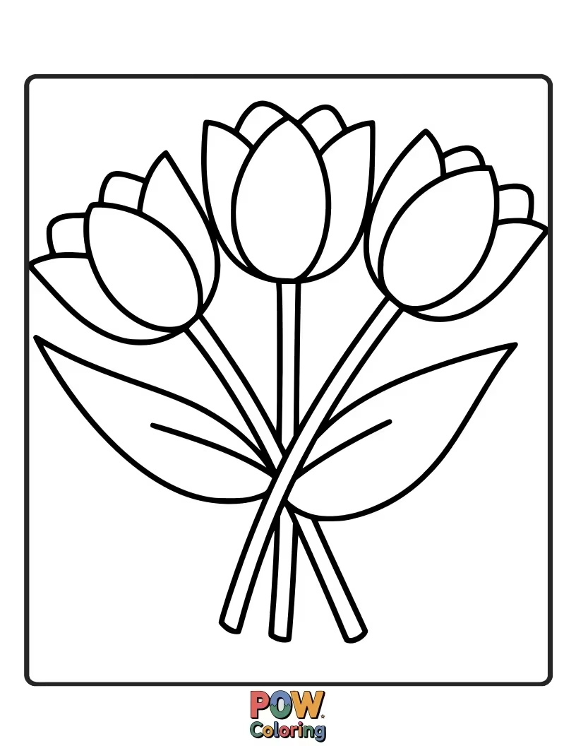 Free coloring page of Two cute tulips holding hands or sharing a friendly smile. A heartwarming picture promoting friendship and kindness.