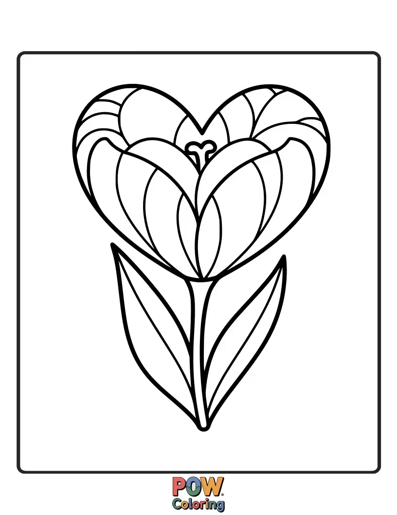 Free coloring page of A beautiful heart shape formed entirely from blooming tulips. A lovely design for expressing love and creativity.