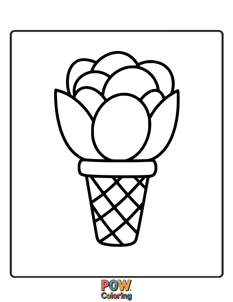 Free coloring page of A playful and imaginative design of a tulip-shaped ice cream cone. A fun treat for artistic exploration.