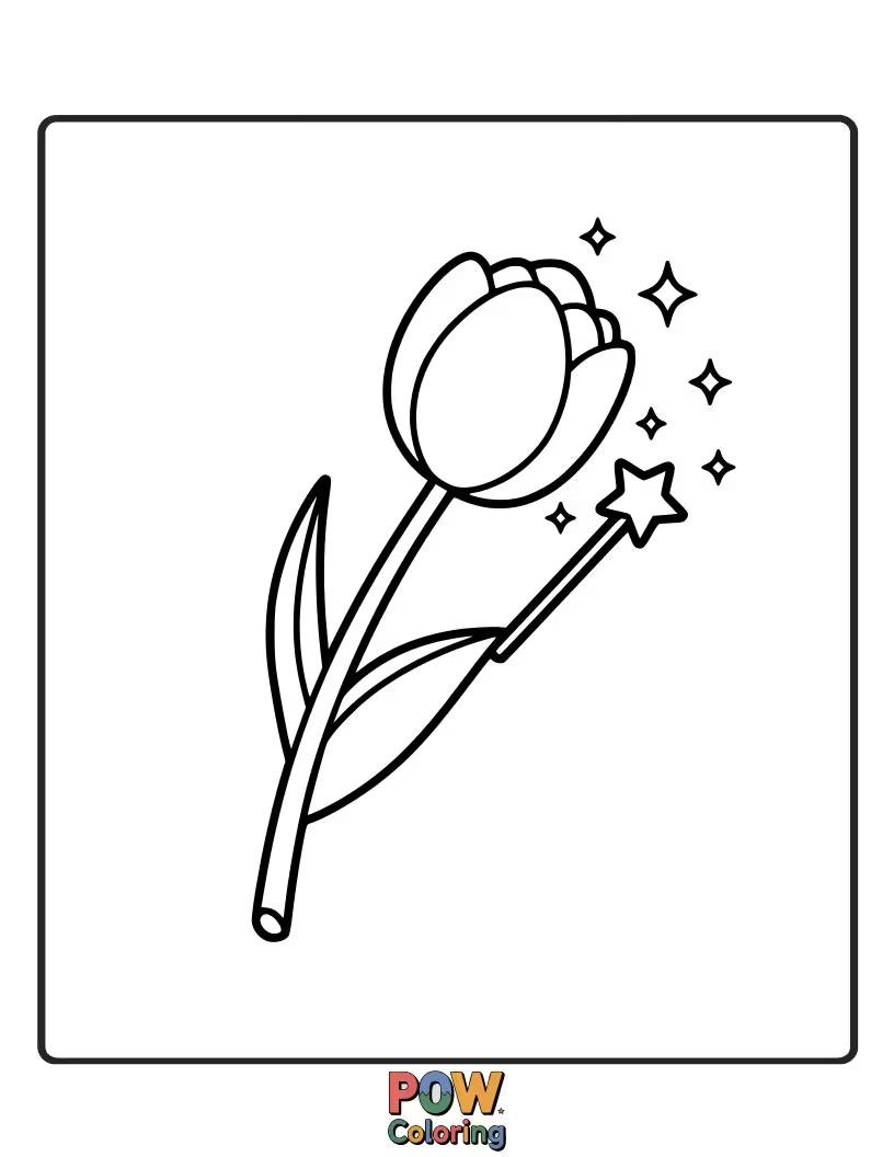 Free coloring page of A magical wand topped with a sparkling tulip. Let imaginations run wild with enchanted colors and sparkles.