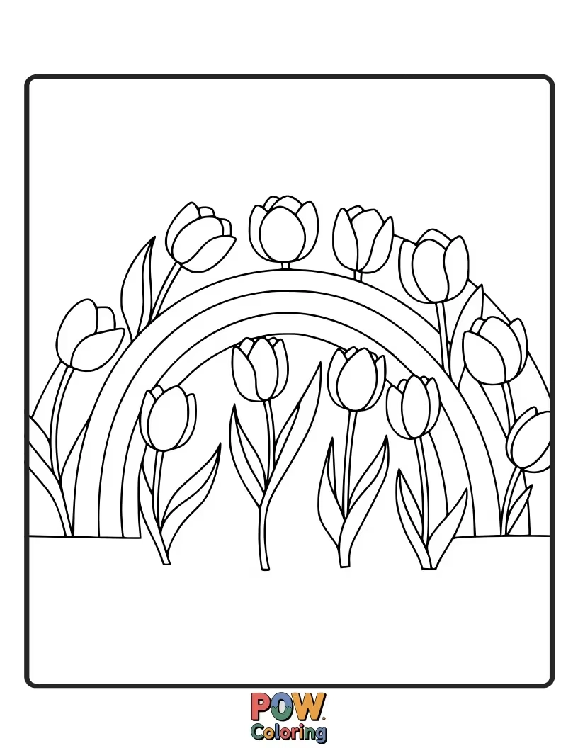 Free coloring page of Tulips bursting with the colors of the rainbow. A joyful design perfect for celebrating diversity and bright hues.